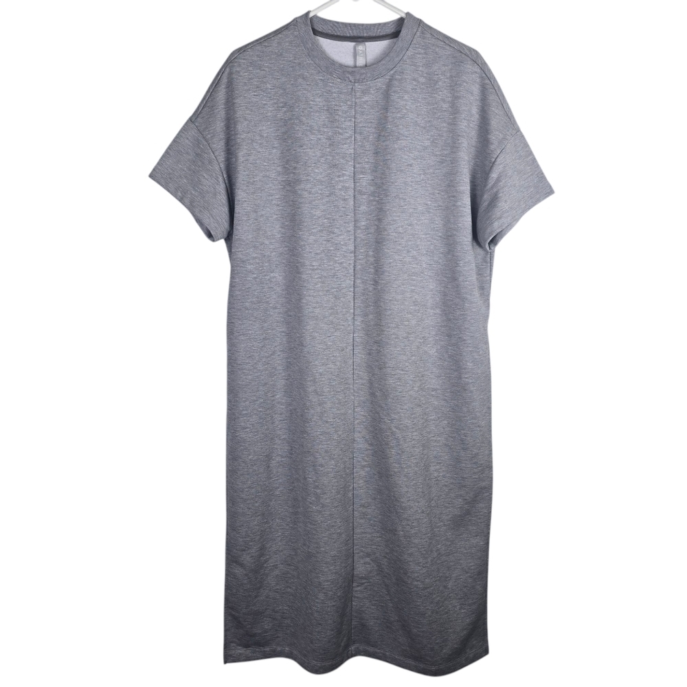 NWOT Athleta Women's Short Sleeve Gray Sedona Sweatshirt Dress W/ Side Slits M